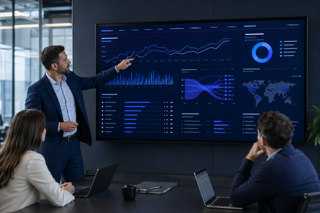 SEO strategist reviewing search performance and conversion trends