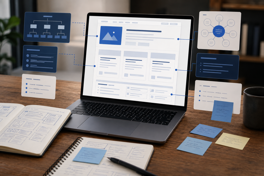 On-page SEO workspace with content structure and internal links